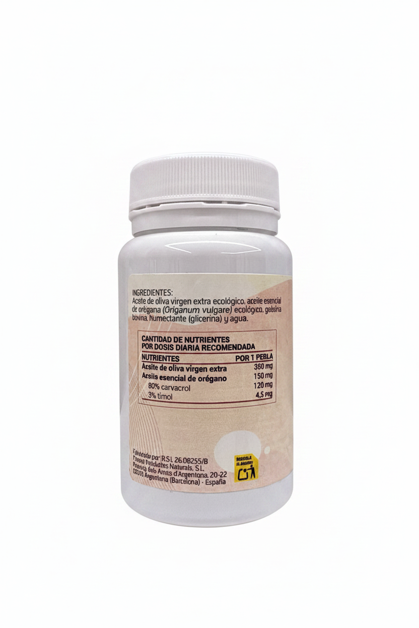 Aceite de Orégano (Cápsulas) - LRM con fondo blanco liso sin sombras
