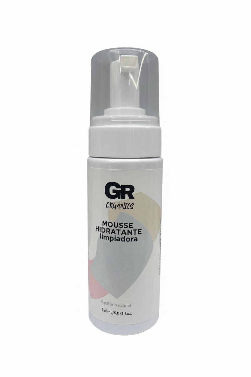 Mousse Hidratante Limpiadora - GR ORGANICS con fondo blanco
